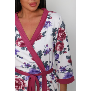 Халат женский №78525 футер с лайкрой 2-х нитка (последний размер) цветы 54,60