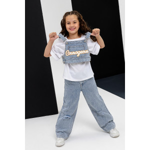 Костюм тройка детский №28031 кулирка+джинс (последний размер) белый-джинс 36 Костюм тройка детский №28031 кулирка+джинс (последний размер) белый-джинс 36