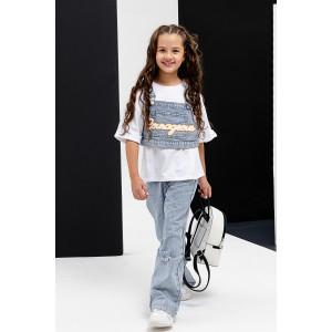 Костюм тройка детский №28031 кулирка+джинс (последний размер) белый-джинс 36 Костюм тройка детский №28031 кулирка+джинс (последний размер) белый-джинс 36