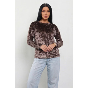 Лонгслив женский "Мия-2" 1259-3 велюр (р-ры: 46-60) кофе Лонгслив женский "Мия-2" 1259-3 велюр (р-ры: 46-60) кофе