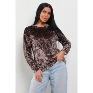 Лонгслив женский "Мия-2" 1259-3 велюр (р-ры: 46-60) кофе Лонгслив женский "Мия-2" 1259-3 велюр (р-ры: 46-60) кофе