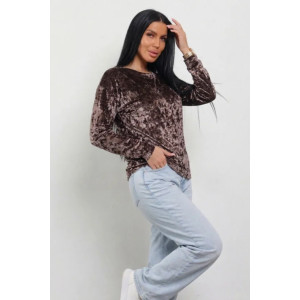 Лонгслив женский "Мия-2" 1259-3 велюр (р-ры: 46-60) кофе Лонгслив женский "Мия-2" 1259-3 велюр (р-ры: 46-60) кофе