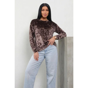 Лонгслив женский "Мия-2" 1259-3 велюр (р-ры: 46-60) кофе Лонгслив женский "Мия-2" 1259-3 велюр (р-ры: 46-60) кофе