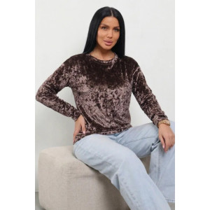 Лонгслив женский "Мия-2" 1259-3 велюр (р-ры: 46-60) кофе Лонгслив женский "Мия-2" 1259-3 велюр (р-ры: 46-60) кофе