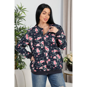 Толстовка-бомбер женская 750 футер 2-х нитка (р-ры: 50-60) синий-шиповник