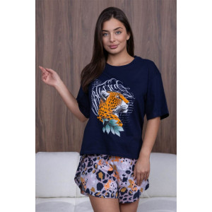 Костюм двойка женский 1975/9 кулирка (р-ры: 44-54) синий-бежевый-2