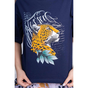 Костюм двойка женский 1975/9 кулирка (р-ры: 44-54) синий-бежевый-2