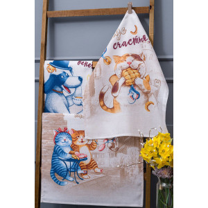 Набор кухонный из 3-х полотенец вафельное полотно "Вкусное настроение" (последний размер) 60х48 см (3 шт.)