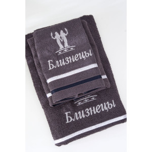 Полотенце махровое с вышивкой "Знаки зодиака" 14418/10 графит Близнецы (последний размер) 70х130