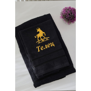 Полотенце махровое с вышивкой "Знаки зодиака" 14418/10 черный Телец (последний размер) 50х80