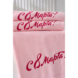 Полотенце махровое с вышивкой №14418/14 "8 Марта" розовый (последний размер) 50х80
