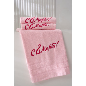 Полотенце махровое с вышивкой №14418/14 "8 Марта" розовый (последний размер) 50х80