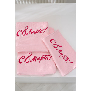 Полотенце махровое с вышивкой №14418/14 "8 Марта" розовый (последний размер) 50х80