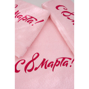 Полотенце махровое с вышивкой №14418/14 "8 Марта" розовый (последний размер) 50х80