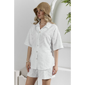 Костюм двойка женский "Ангелина-2" фактурный трикотаж (р-ры: 44-54) белый