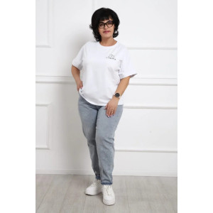 Футболка женская "Винтаж текст" хлопок с лайкрой (р-ры: 48-62) белый