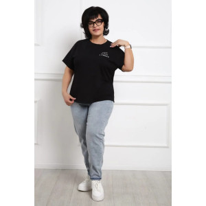 Футболка женская "Винтаж текст" хлопок с лайкрой (р-ры: 48-62) черный