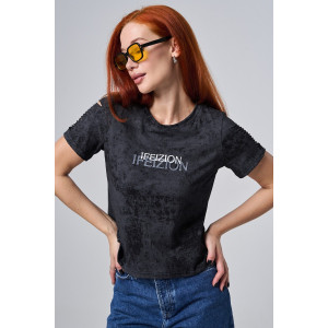 Футболка женская №7502 кулирка с лайкрой (р-ры: 42-52) черный винтаж-замок