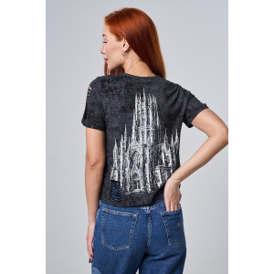 Футболка женская №7502 кулирка с лайкрой (р-ры: 42-52) черный винтаж-замок
