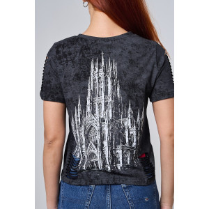 Футболка женская №7502 кулирка с лайкрой (р-ры: 42-52) черный винтаж-замок