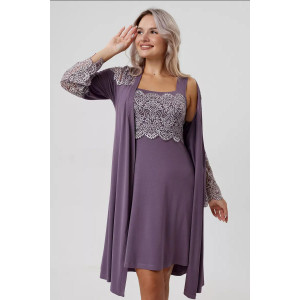 Пеньюар двойка женский "Мадонна" вискоза с кружевом (р-ры: 42-60) сирень