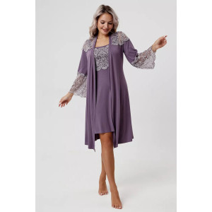 Пеньюар двойка женский "Мадонна" вискоза с кружевом (р-ры: 42-60) сирень