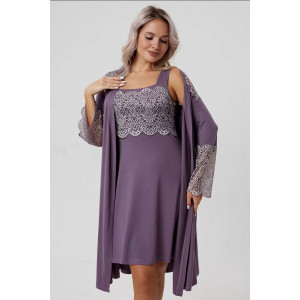 Пеньюар двойка женский "Мадонна" вискоза с кружевом (р-ры: 42-60) сирень