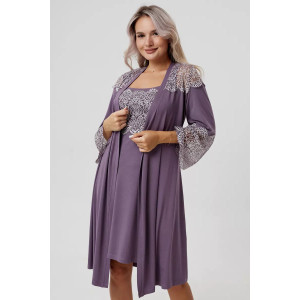 Пеньюар двойка женский "Мадонна" вискоза с кружевом (р-ры: 42-60) сирень