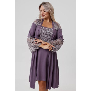 Пеньюар двойка женский "Мадонна" вискоза с кружевом (р-ры: 42-60) сирень