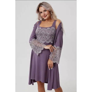 Пеньюар двойка женский "Мадонна" вискоза с кружевом (р-ры: 42-60) сирень