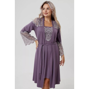 Пеньюар двойка женский "Мадонна" вискоза с кружевом (р-ры: 42-60) сирень