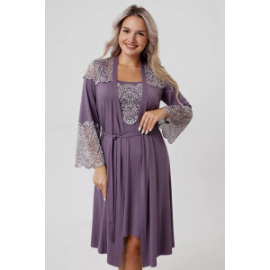 Пеньюар двойка женский "Мадонна" вискоза с кружевом (р-ры: 42-60) сирень