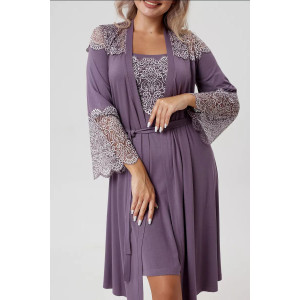 Пеньюар двойка женский "Мадонна" вискоза с кружевом (р-ры: 42-60) сирень