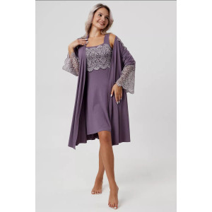 Пеньюар двойка женский "Мадонна" вискоза с кружевом (р-ры: 42-60) сирень