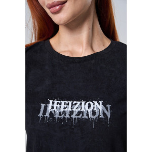 Футболка женская №7502 кулирка с лайкрой (р-ры: 42-52) черный винтаж-бабочка