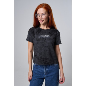 Футболка женская №7502 кулирка с лайкрой (р-ры: 42-52) черный винтаж-бра