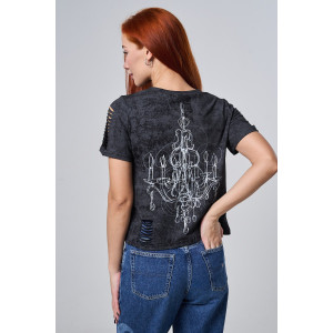 Футболка женская №7502 кулирка с лайкрой (р-ры: 42-52) черный винтаж-бра