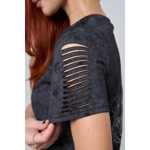 Футболка женская №7502 кулирка с лайкрой (р-ры: 42-52) черный винтаж-бра