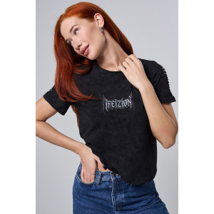 Футболка женская №7502 кулирка с лайкрой (р-ры: 42-52) черный винтаж-крылья