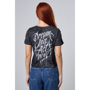 Футболка женская №7502 кулирка с лайкрой (р-ры: 42-52) черный винтаж-надпись