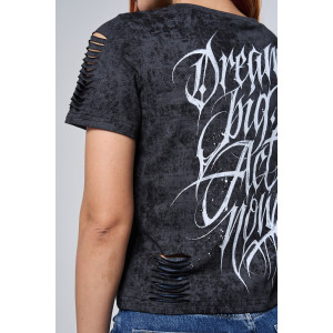 Футболка женская №7502 кулирка с лайкрой (р-ры: 42-52) черный винтаж-надпись