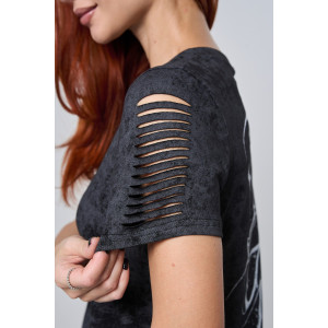 Футболка женская №7502 кулирка с лайкрой (р-ры: 42-52) черный винтаж-надпись