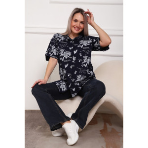 Рубашка женская №5005 кулирка (р-ры: 52-62) синий