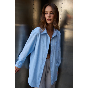 Рубашка женская №058834 полулён-поплин (р-ры: 42-56) голубой