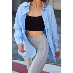 Рубашка женская №058834 полулён-поплин (р-ры: 42-56) голубой