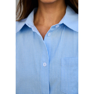 Рубашка женская №058834 полулён-поплин (р-ры: 42-56) голубой