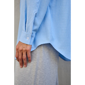 Рубашка женская №058834 полулён-поплин (р-ры: 42-56) голубой