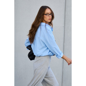 Рубашка женская №058834 полулён-поплин (р-ры: 42-56) голубой