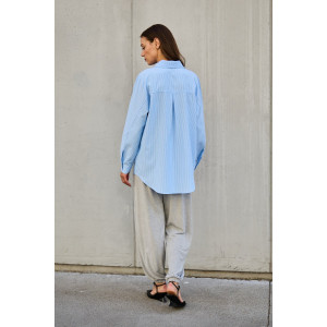 Рубашка женская №058834 полулён-поплин (р-ры: 42-56) голубой