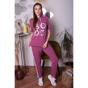 Костюм двойка женский К191 футер с лайкрой (последний размер) брусничный 46